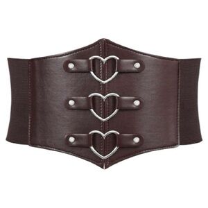 Plus Corset Belt Brown Heart Buckle Stretchy - Ren Faire Fairycore Cosplay 1X/2X